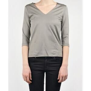 A'Nue Ligne Shirt Medium Olive Green Minimalist Stretch Knit Office Layering